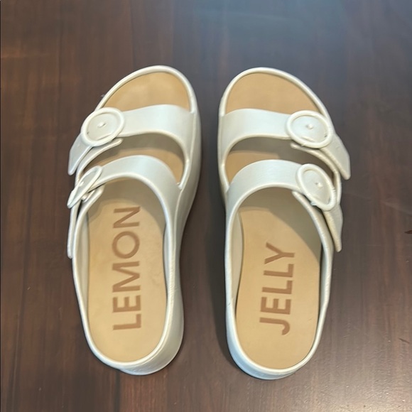 Lemon Jelly Double Strap Platform Wedge Slip on Slides Sandals Warm Grey EU 38 - Picture 3 of 17